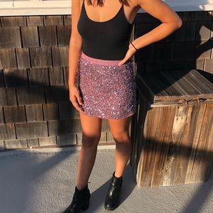 Mauve Sequin Mini Skirt